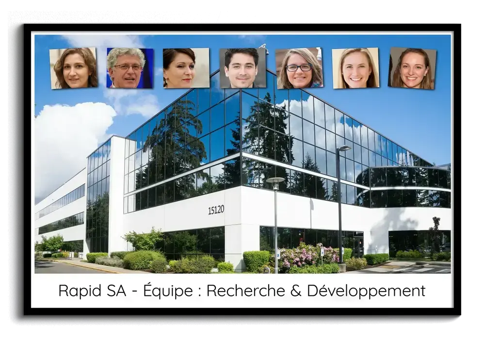 Collage photo d’équipe avec bâtiment, dans un cadre noir, cadeau de départ pour un collègue