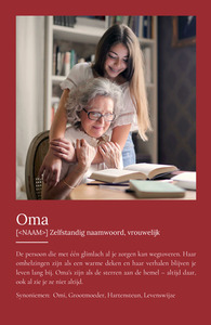 Maak een persoonlijke "Oma" poster met foto & Duden-stijl tekst als cadeau.