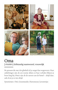 Maak een persoonlijke "Oma" poster met foto & Duden-stijl tekst als cadeau.