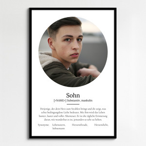 "Sohn" Definition - Geschenk als Poster, Leinwand erstellen. Eigene Fotos und Text.