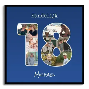 Maak je 18e verjaardag fotocollage met naam en eigen foto's