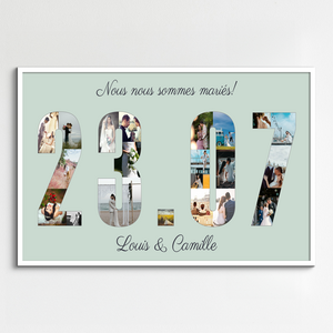 Collage Mariage sur Toile - Date et Noms personnalisés