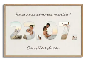 Collage photo date de mariage sur toile – Personnalisez noms et photos
