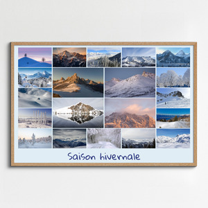 Créez et imprimez un collage photo de paysages: forêts, routes d’automne, pics enneigés