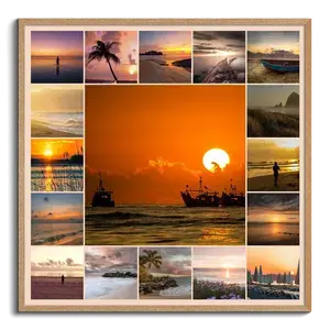 Maak je landschaps-fotocollage: strand, zonsondergang, meren & bergen – premium print