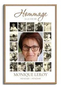 Créez un collage photo de deuil vertical avec un portrait central et 16 photos souvenirs