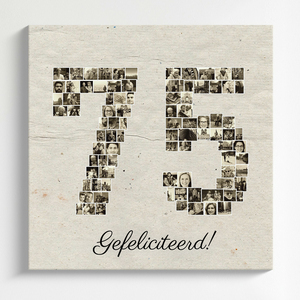 Vier de 75e verjaardag met een gepersonaliseerde collage in sepia-stijl