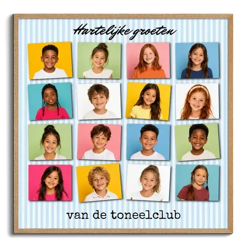 Groepsfoto met kinderbeelden als fotocollage maken afscheidscadeau juf