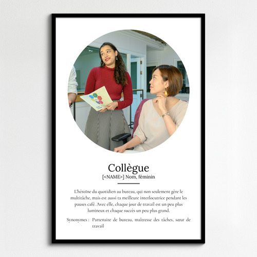 Poster Définition Personnalisé "Collègue" - Cadeau Unique avec Photo et Texte