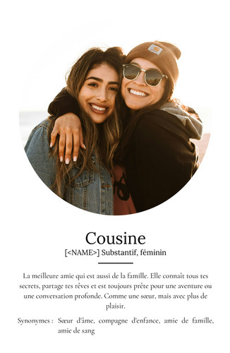 Créez un poster définition "Cousine" personnalisé avec vos photos et texte ajustable