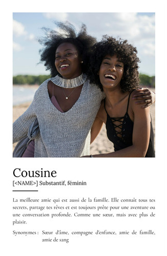 Créez un poster définition "Cousine" personnalisé avec vos photos et texte ajustable