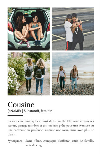 Créez un poster définition "Cousine" personnalisé avec vos photos et texte ajustable