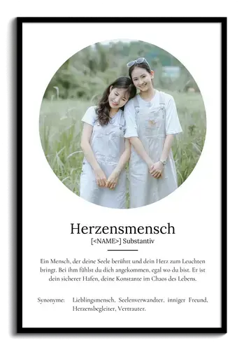 "Herzensmensch" Definition - Geschenk als Poster, Leinwand erstellen. Eigene Fotos und Text.