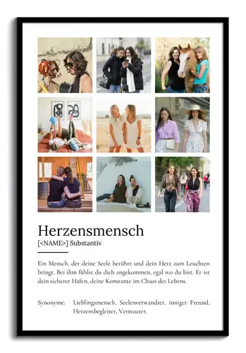 "Herzensmensch" Definition - Geschenk als Poster, Leinwand erstellen. Eigene Fotos und Text.