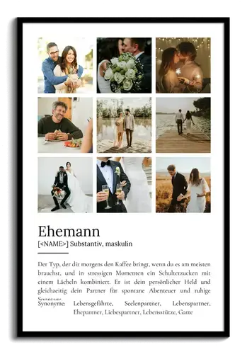"Ehemann" Definition - Geschenk als Poster, Leinwand erstellen. Eigene Fotos und Text.