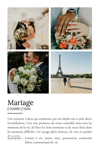 Poster Définition Mariage Personnalisé avec Photos et Texte - Cadeau Idée Unique