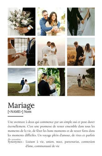 Poster Définition Mariage Personnalisé avec Photos et Texte - Cadeau Idée Unique