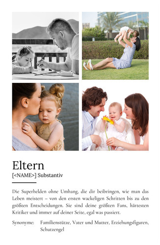 "Eltern" Definition - Geschenk als Poster, Leinwand erstellen. Eigene Fotos und Text.