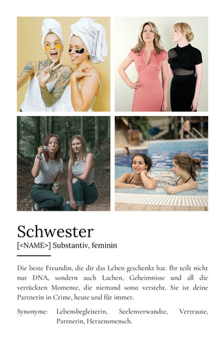 "Schwester" Definition - Geschenk als Poster, Leinwand erstellen. Eigene Fotos und Text.