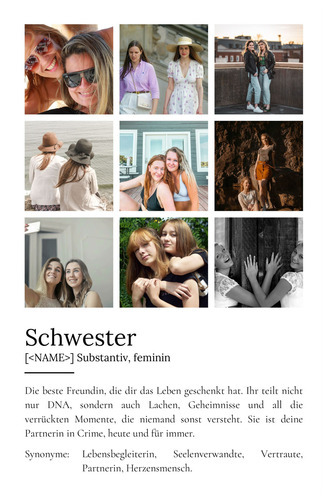 "Schwester" Definition - Geschenk als Poster, Leinwand erstellen. Eigene Fotos und Text.