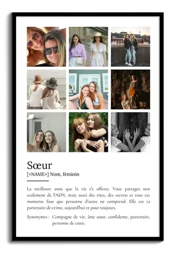 Poster Définition Personnalisé 'Sœur' - Cadeau Unique avec Photos et Texte Adaptable