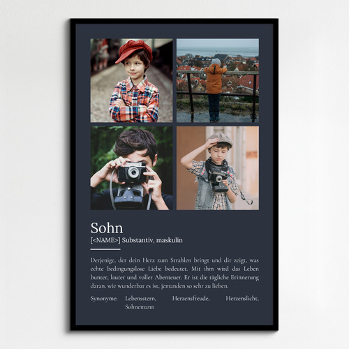 "Sohn" Definition - Geschenk als Poster, Leinwand erstellen. Eigene Fotos und Text.