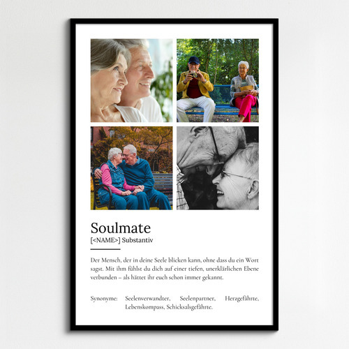 "Soulmate" Definition - Geschenk als Poster, Leinwand erstellen. Eigene Fotos und Text.