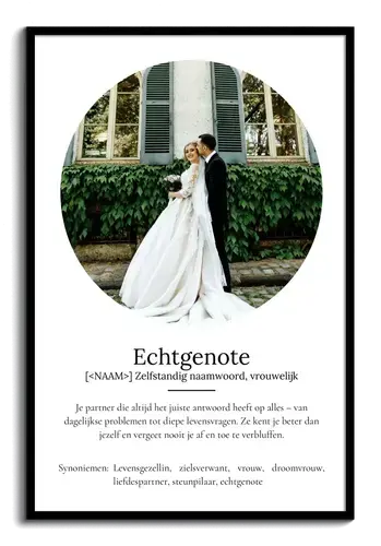 Maak jouw eigen persoonlijk Definities-Poster 'Echtgenote' als uniek cadeau! Maak jouw eigen persoonlijk Definities-Poster 'Echtgenote' als uniek cadeau!