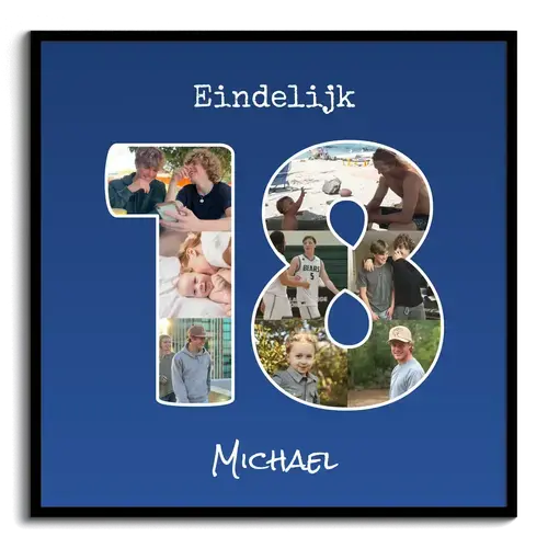Fotocollage 18e verjaardag met cijfer 18