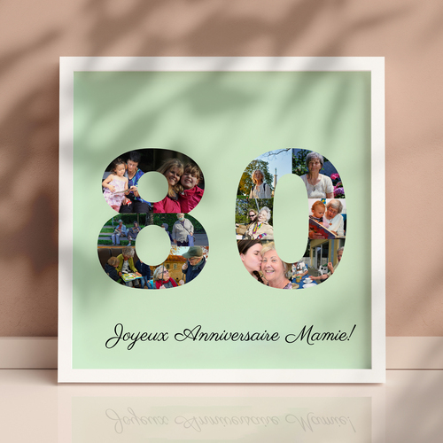 Mosaique avec photos pour anniversaire ronde 80 avec texte personnalise