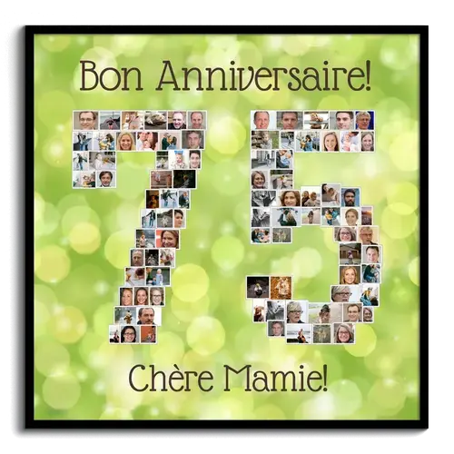 Créez votre collage photo chiffre 75 - anniversaire de Mamie fond vert festif personnalisé