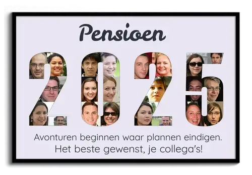 Fotocollage jaartal van collega’s met pensioen
