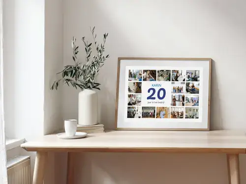 Jubileum fotocollage cijfer 20 met naam en groet