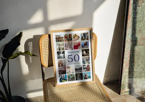 Collage 50 ans, chiffre central, 20–80 photos