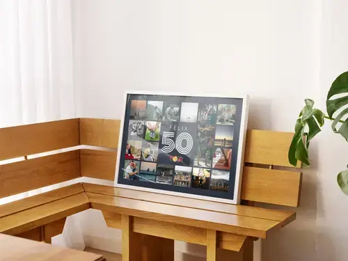 Collage 50 ans, chiffre central, 20–80 photos