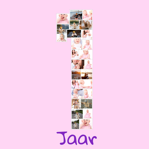 Creëer jouw unieke collage 1e verjaardag met foto's en tekst