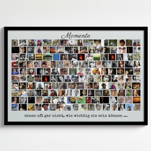 Wandbild als Fotocollage mit vielen Fotos mit Spruch und eigenen Bildern