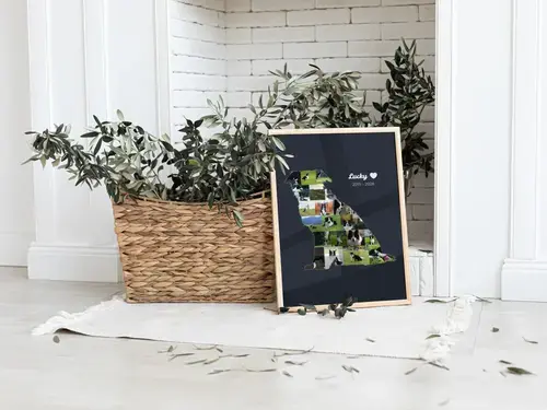 Collage photo silhouette de chien – nom et années