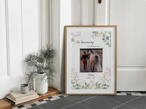 Herdenkingsposter paard met rijmotief & naam