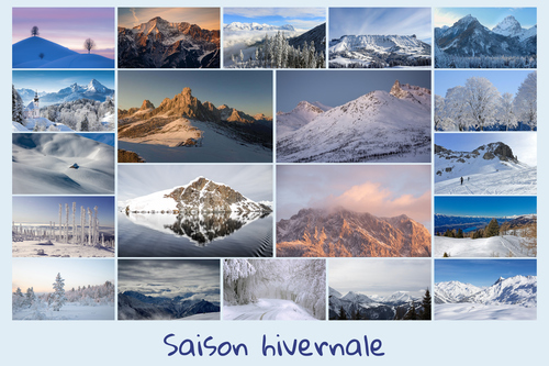 Créez et imprimez un collage photo de paysages: forêts, routes d’automne, pics enneigés