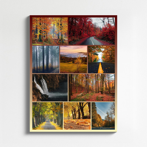 Créez et imprimez un collage photo de paysages: forêts, routes d’automne, pics enneigés