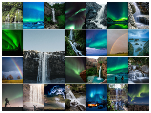 Créez un collage photo nature: aurores, arcs-en-ciel, orages – impression premium