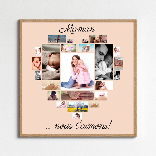 Collage photo cœur "Maman, on t'aime !" personnalisable pour cadeau fête des mères