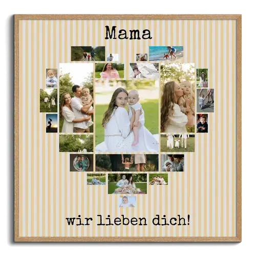 Personalisiertes Geschenk Mutter Fotos als Herz angeordnet mit Botschaft MAMA WIR LIEBEN DICH