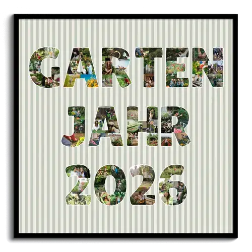 Fotocollage als Text angeordnet Garten Jahr 2021