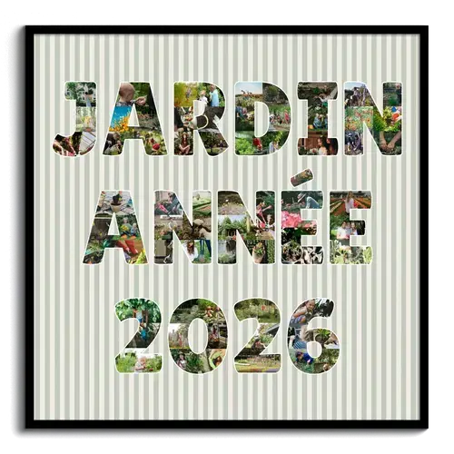 Fotocollage texte dispose jardin annee 2021