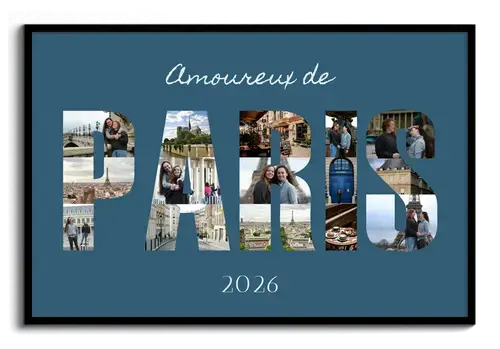 Collage Photos Lettre Paris sur Toile, Bleu Foncé
