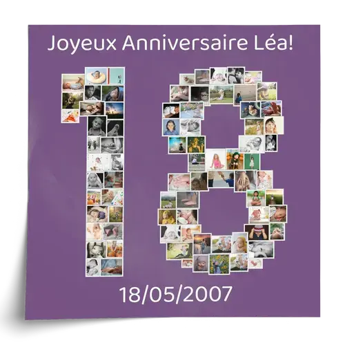 Collage photo "18 ans" personnalisée pour anniversaire ou fête spéciale Collage photo "18 ans" personnalisée pour anniversaire ou fête spéciale