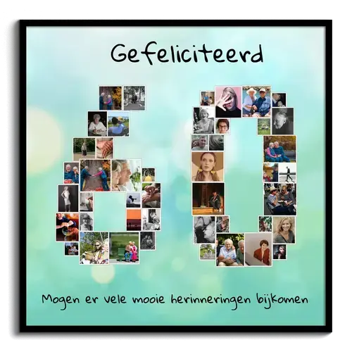 Maak een unieke fotocollage '60' voor een bijzondere verjaardag of pensioen! Maak een unieke fotocollage '60' voor een bijzondere verjaardag of pensioen!
