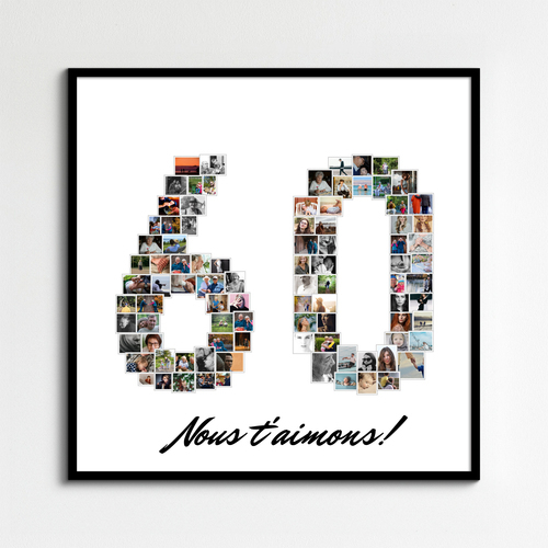 Collage numéro 60 personnalisée - Cadeau d'anniversaire ou retraite